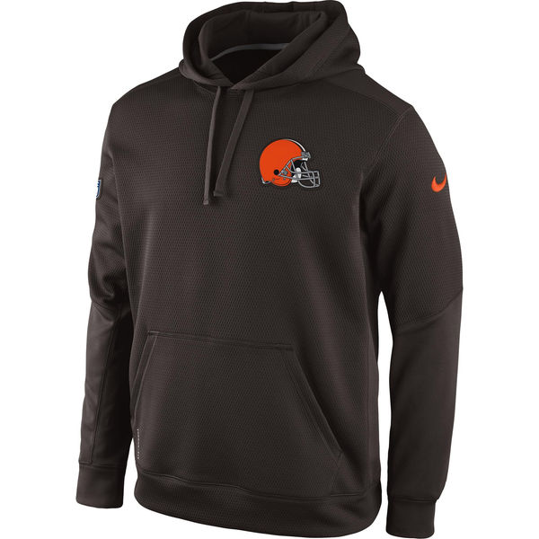Men Cleveland Browns Historic Logo Nike KO Chain Fleece Pullover Performance Hoodie  Brown